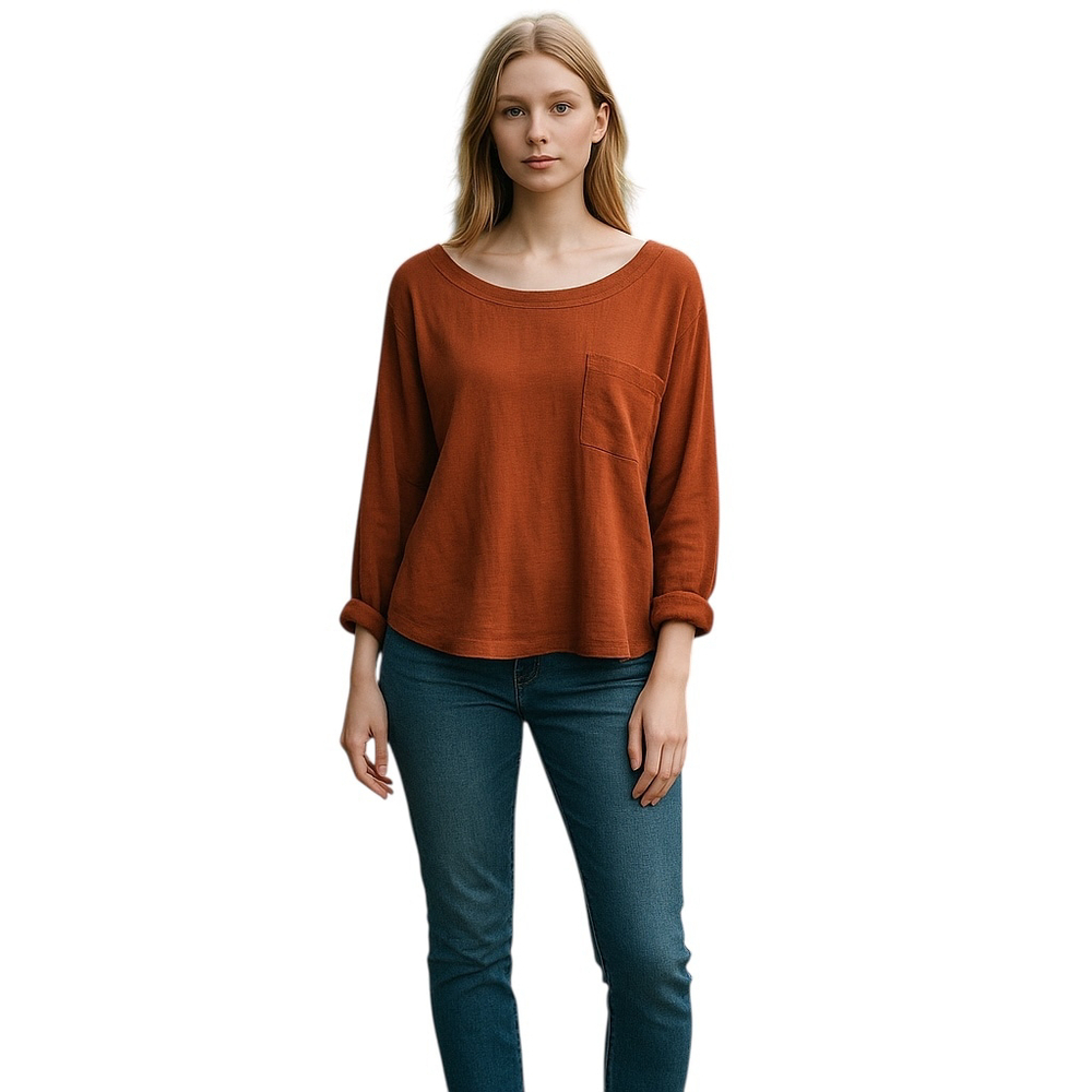 Wishlist Blouse Womens Burnt Orange Long Sleeve S/M NWT